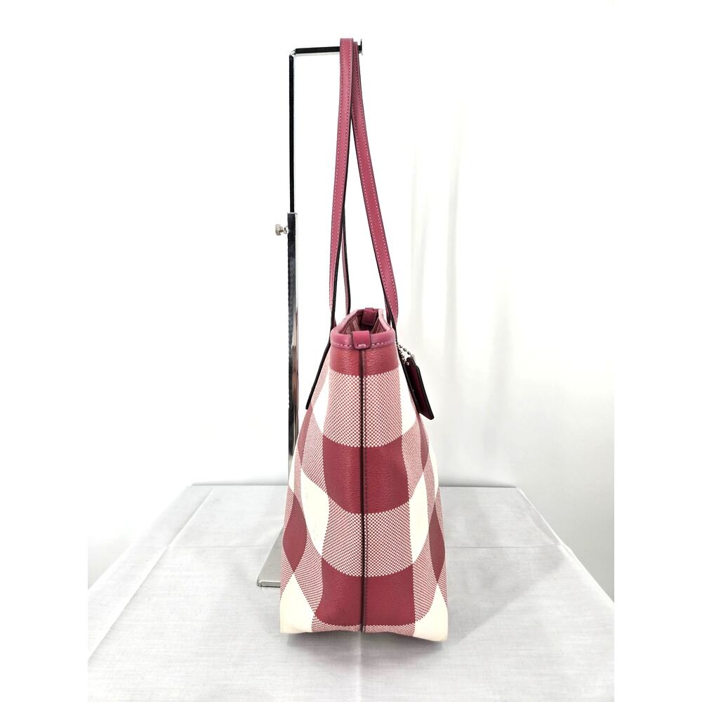 Coach City Zip Tote in Multi-Pink Plaid Print Style F66929 - Picture 13 of 16
